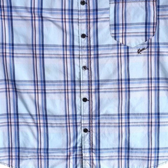 KAVU Mens Large Blue Plaid Short Sleeve Button‎ Up Outdoor Casual Shirt - Picture 5 of 16